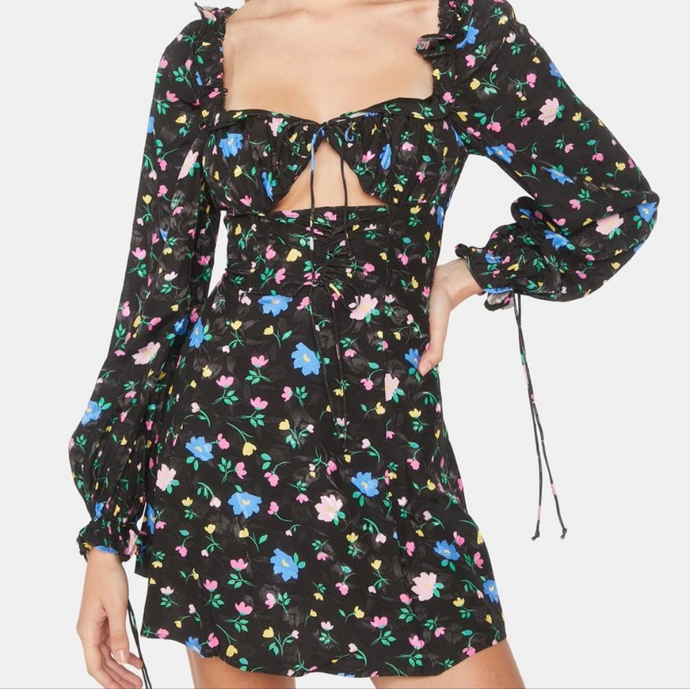 For love and lemons lexy mini floral multicolor black dress xl